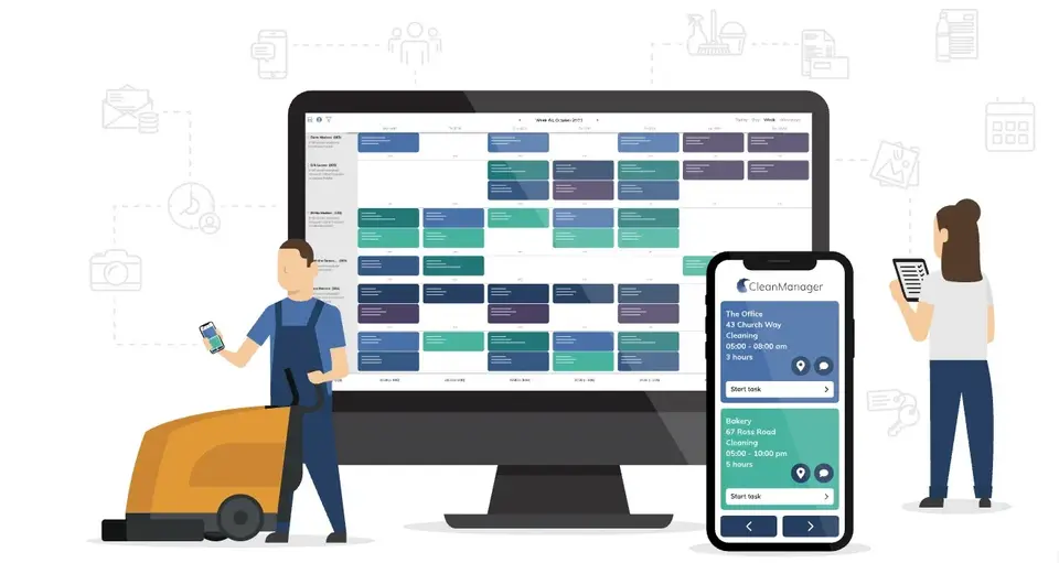 CleanManager scheduling and reporting across desktop and mobile devices