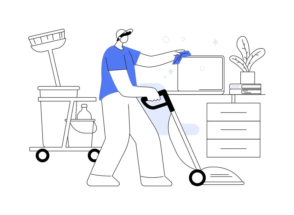 Illustration of a cleaner caring for an office