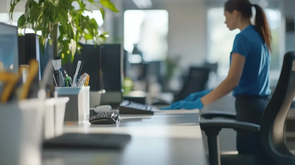 A cleaner caring for a commercial workspace