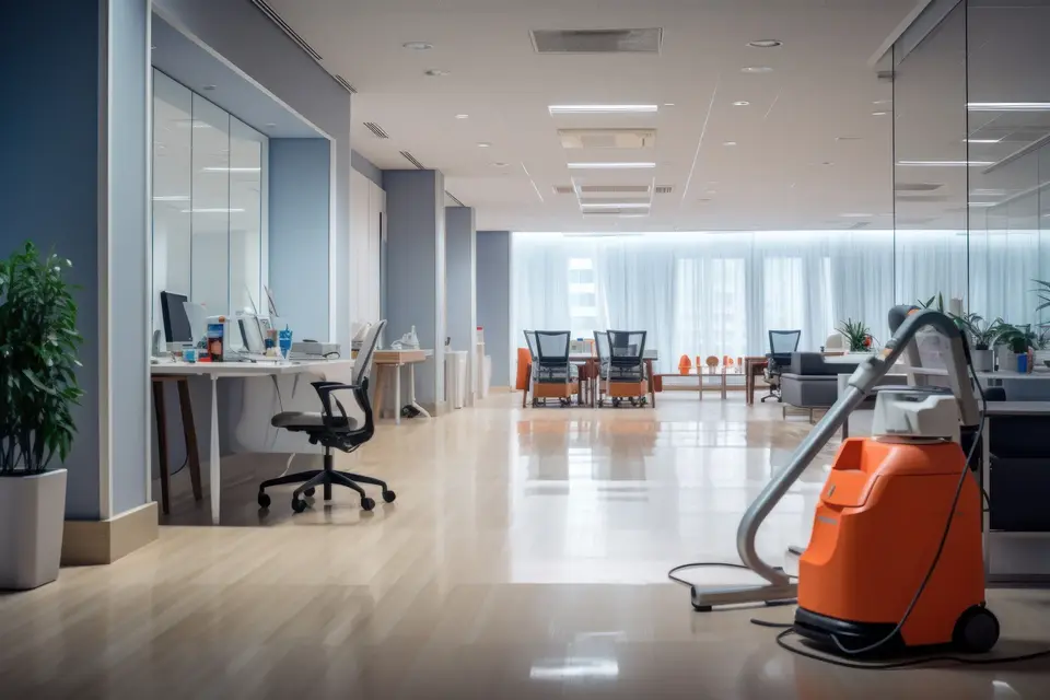 Commercial cleaning equipment in a bright office